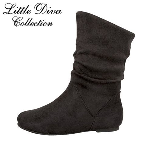 GIRLS BLACK SUEDE PIXIE PIRATE MID CALF SLOUCHY FLAT ANKLE BOOTS KIDS size 92 eBay