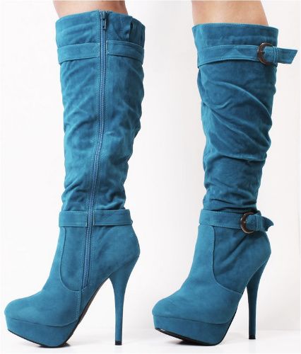 knee high blue suede boots