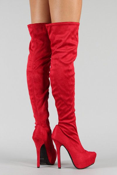 red high heel knee boots