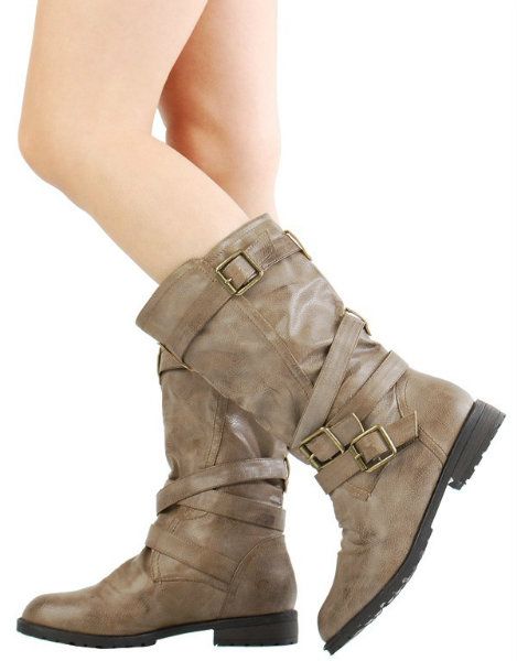 taupe calf length boots