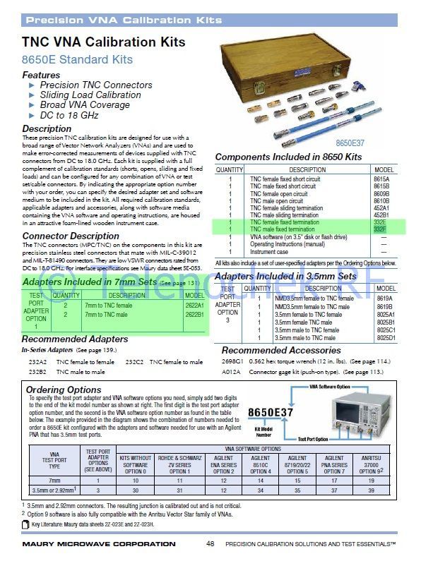 Maury Microwave calibration kit, DC18 GHz, TNC open, short, offset
