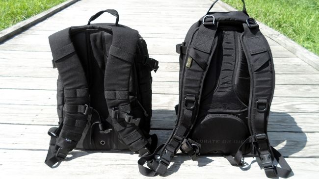 Back Panel - 5.11 RUSH 12 (left), Camelbak HAWG (right)