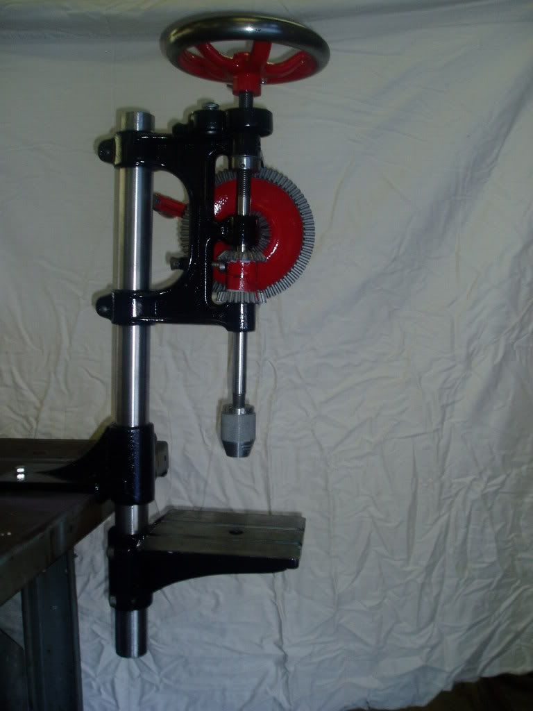Large Millers Falls benchmounted handcranked drill press with vise