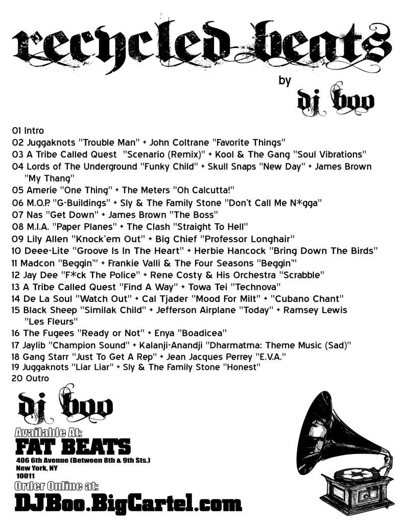 Recycled Beats Track Listing with Purchasing Info