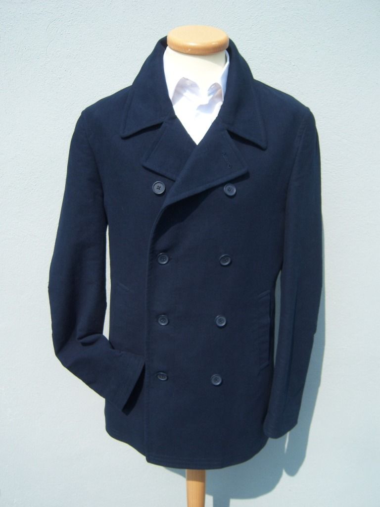 NEW MENS NAVY MILITARY REEFER MOLESKIN COTTON PEA COAT JACKET S M L XL