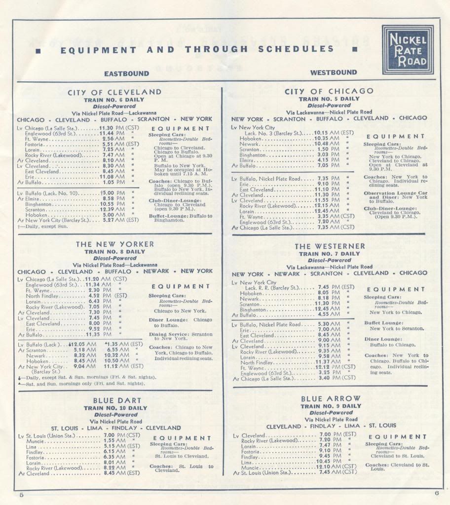 Nickle Plate Timetable, October 26, 1958
