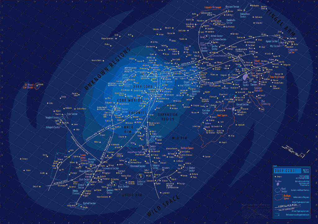 According to that map, the star Wars Galaxy has a diameter less than four 