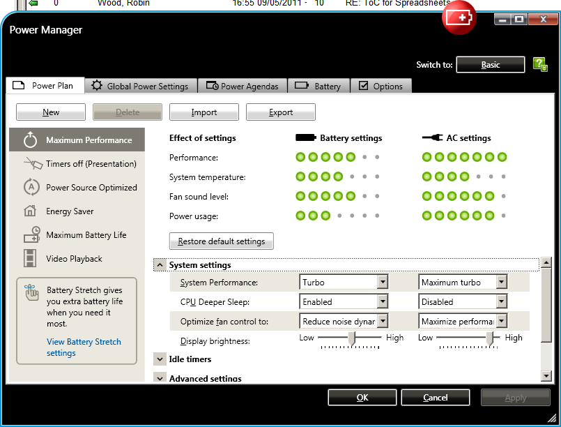 Have you installed Lenovo's Power Manager? This includes options to balance performance and fan activity.