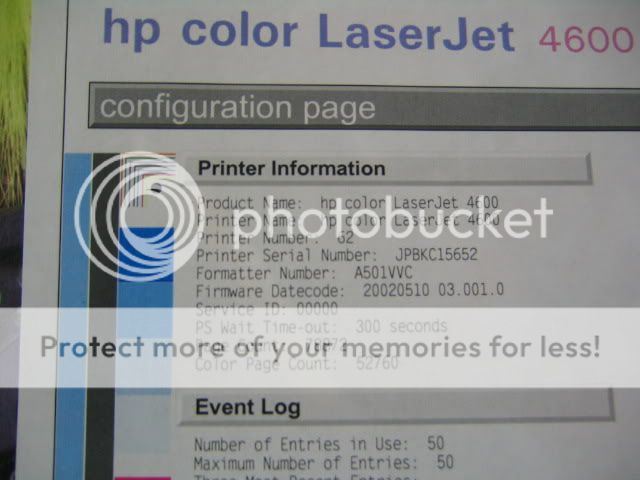 HP LASERJET 4600 COLOR LASER PRINTER 79K PAGE 808736060875  