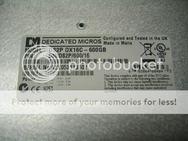 DEDICATED MICROS DIGTAL SPRITE 2 PLUS DS2P DX16C 600GB  