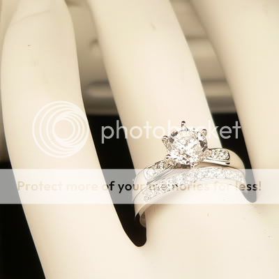 Genuine Solid 14K White Gold 2 Set Engagement Ring 7  