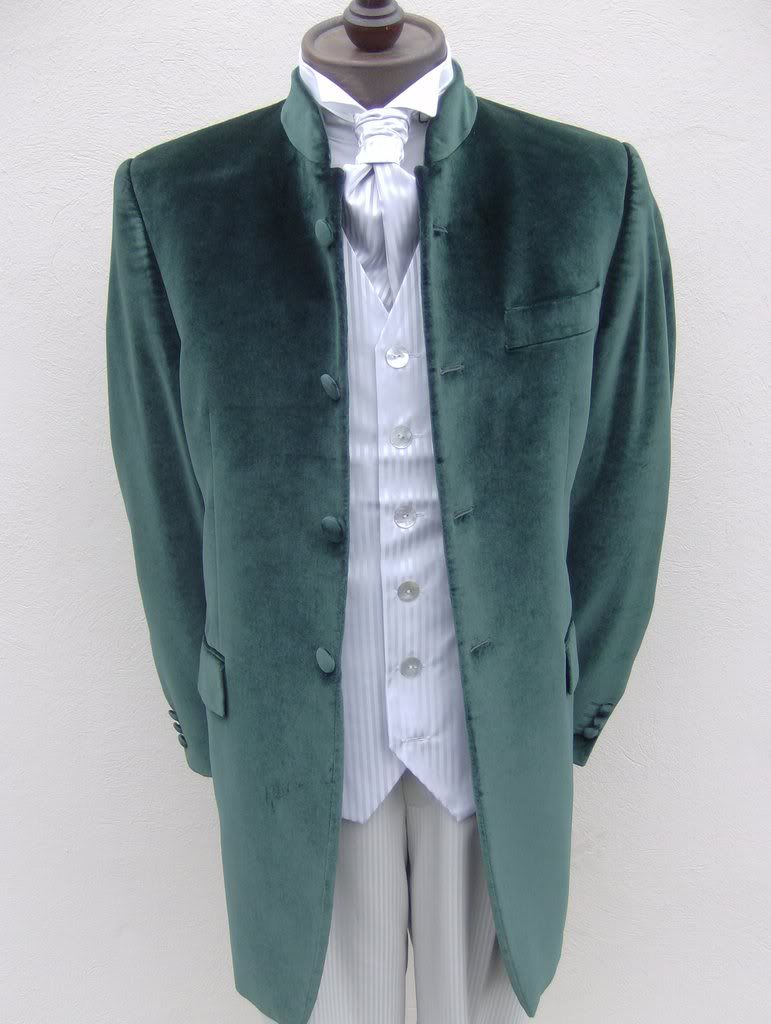 Mens Velvet Green Nehru Style Wedding Dress Suit Suits Jacket Sizes 38